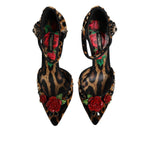 Dolce & Gabbana Brown Leopard Crystal Roses Pumps Shoes LA10027-36