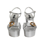 Dolce & Gabbana Silver Logo Ankle Strap Heels Sandals Shoes LA11440-37