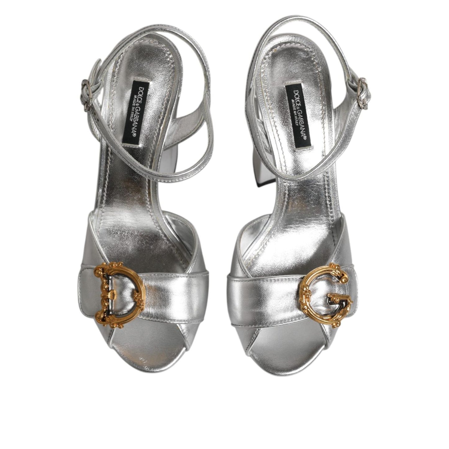 Dolce & Gabbana Silver Logo Ankle Strap Heels Sandals Shoes LA11440-37