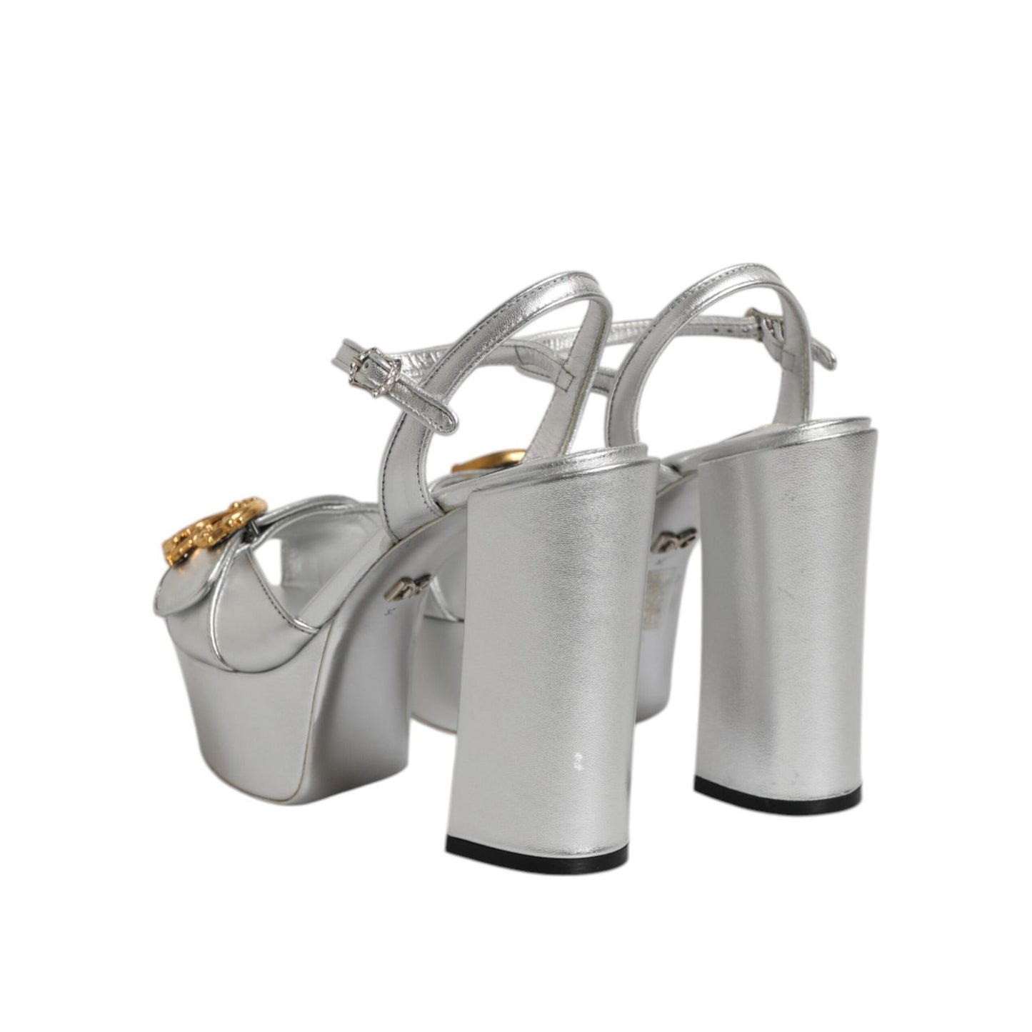 Dolce & Gabbana Silver Logo Ankle Strap Heels Sandals Shoes LA11440-37