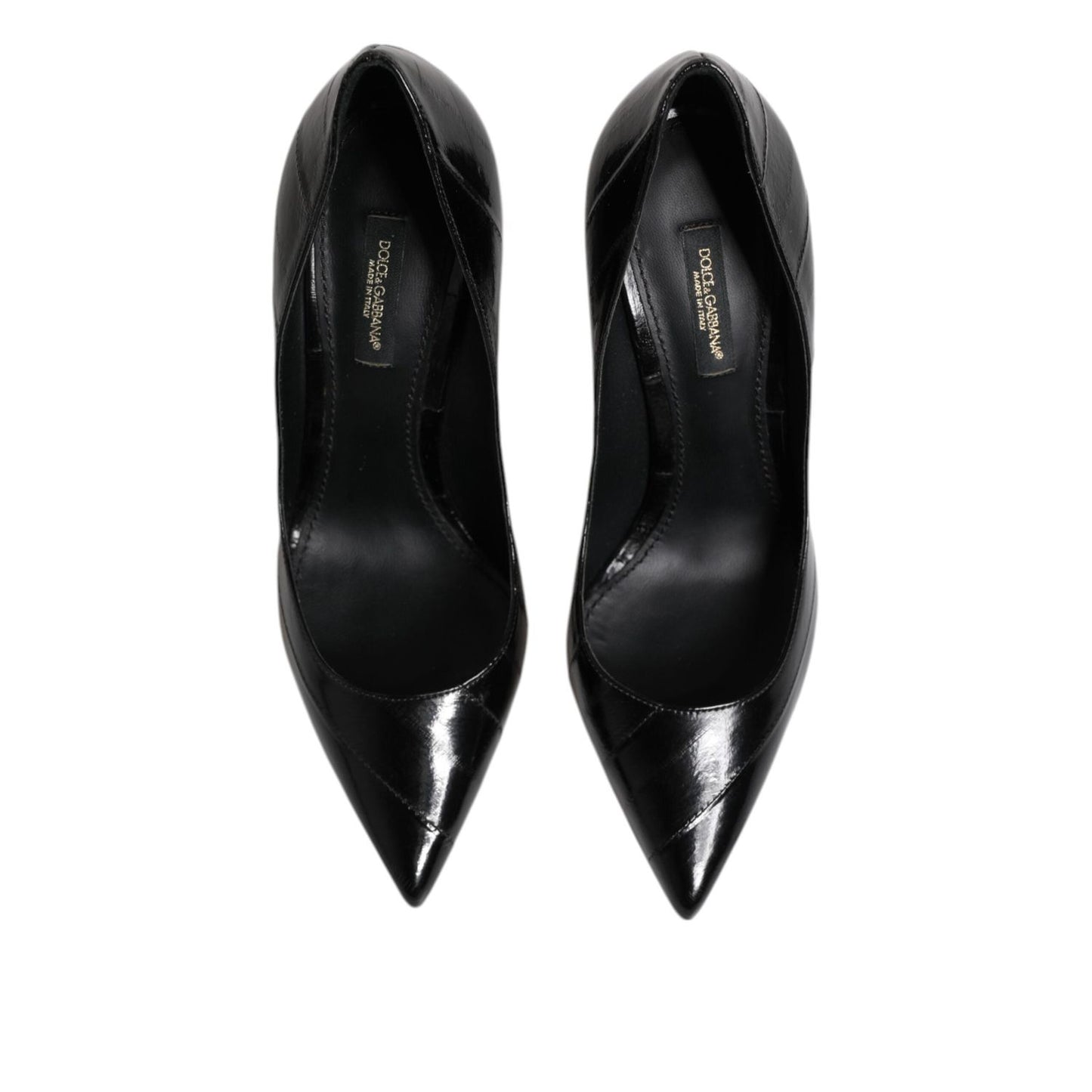 Dolce & Gabbana Black Leather Stiletto High Heels Pumps Shoes LA11452-37