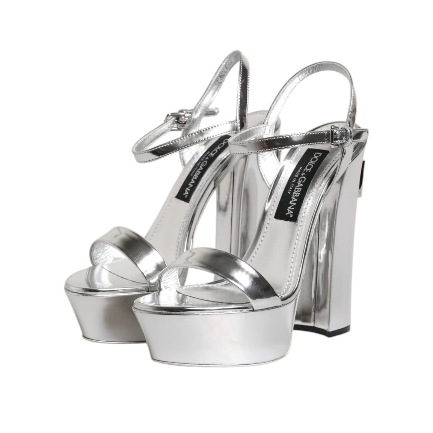 Dolce & Gabbana Silver Leather Platform Keira Sandals Shoes LA11462-39