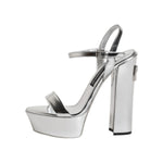 Dolce & Gabbana Silver Leather Platform Keira Sandals Shoes LA11462-39