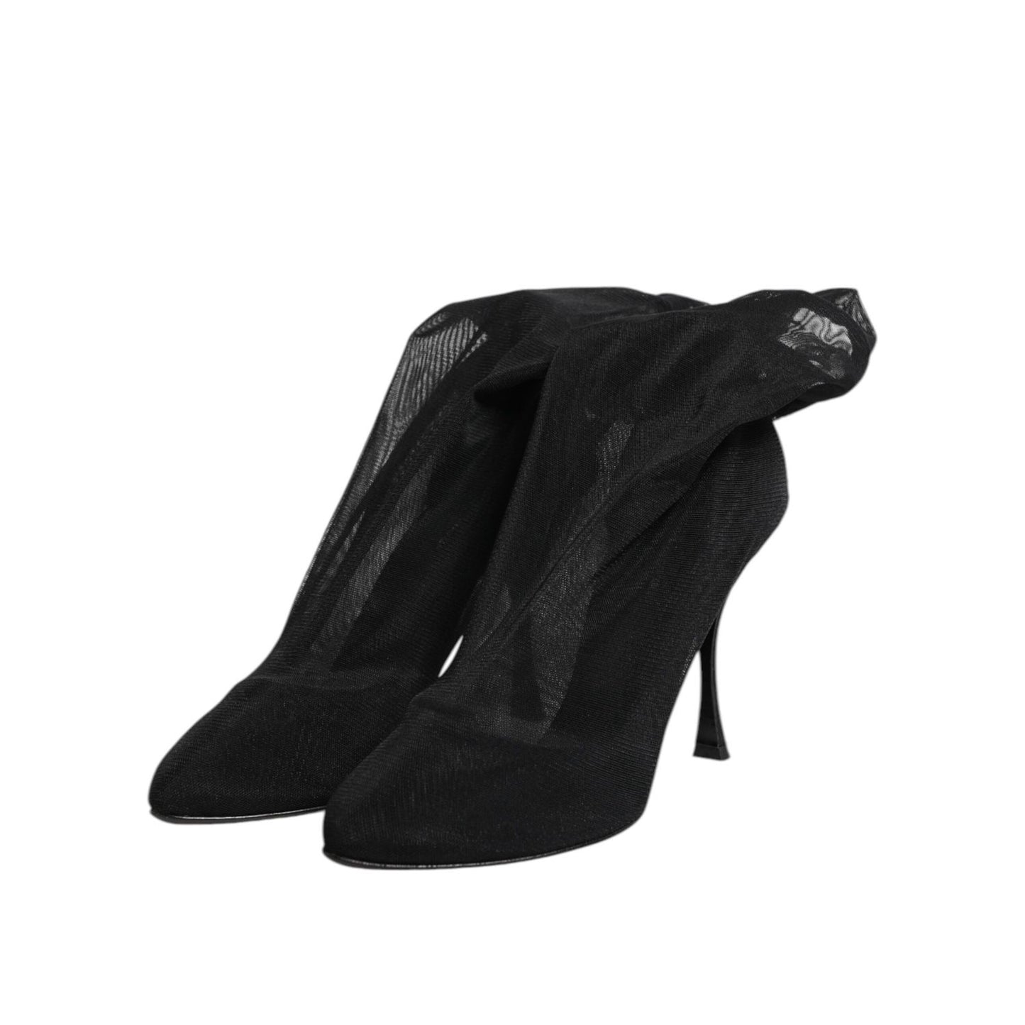 Dolce & Gabbana Black Silk Stretch Mesh Sock Boots Shoes LA11463-38