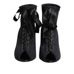 Dolce & Gabbana Black Stiletto Heels Lace Up Boots Shoes LA11464-38