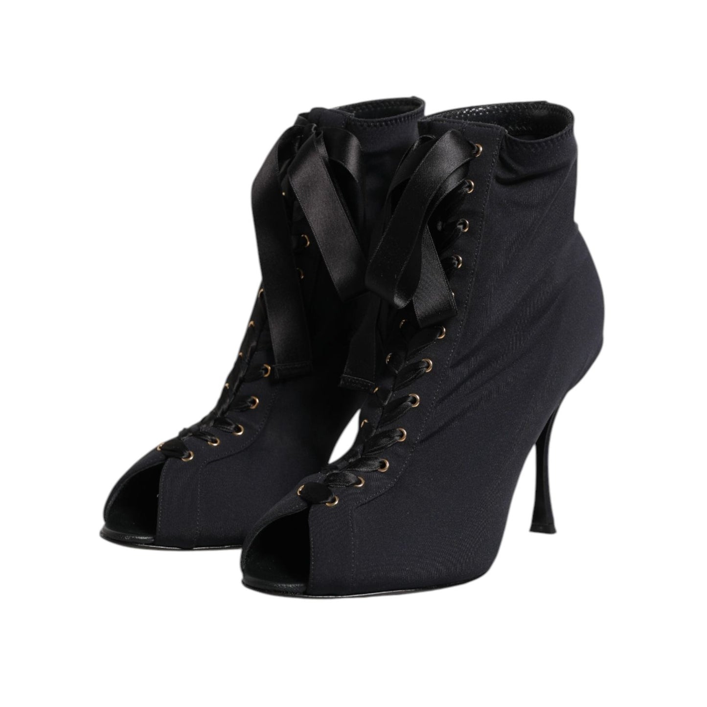 Dolce & Gabbana Black Stiletto Heels Lace Up Boots Shoes LA11464-38