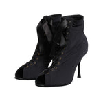 Dolce & Gabbana Black Stiletto Heels Lace Up Boots Shoes LA11464-38