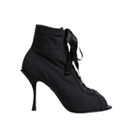 Dolce & Gabbana Black Stiletto Heels Lace Up Boots Shoes LA11464-38