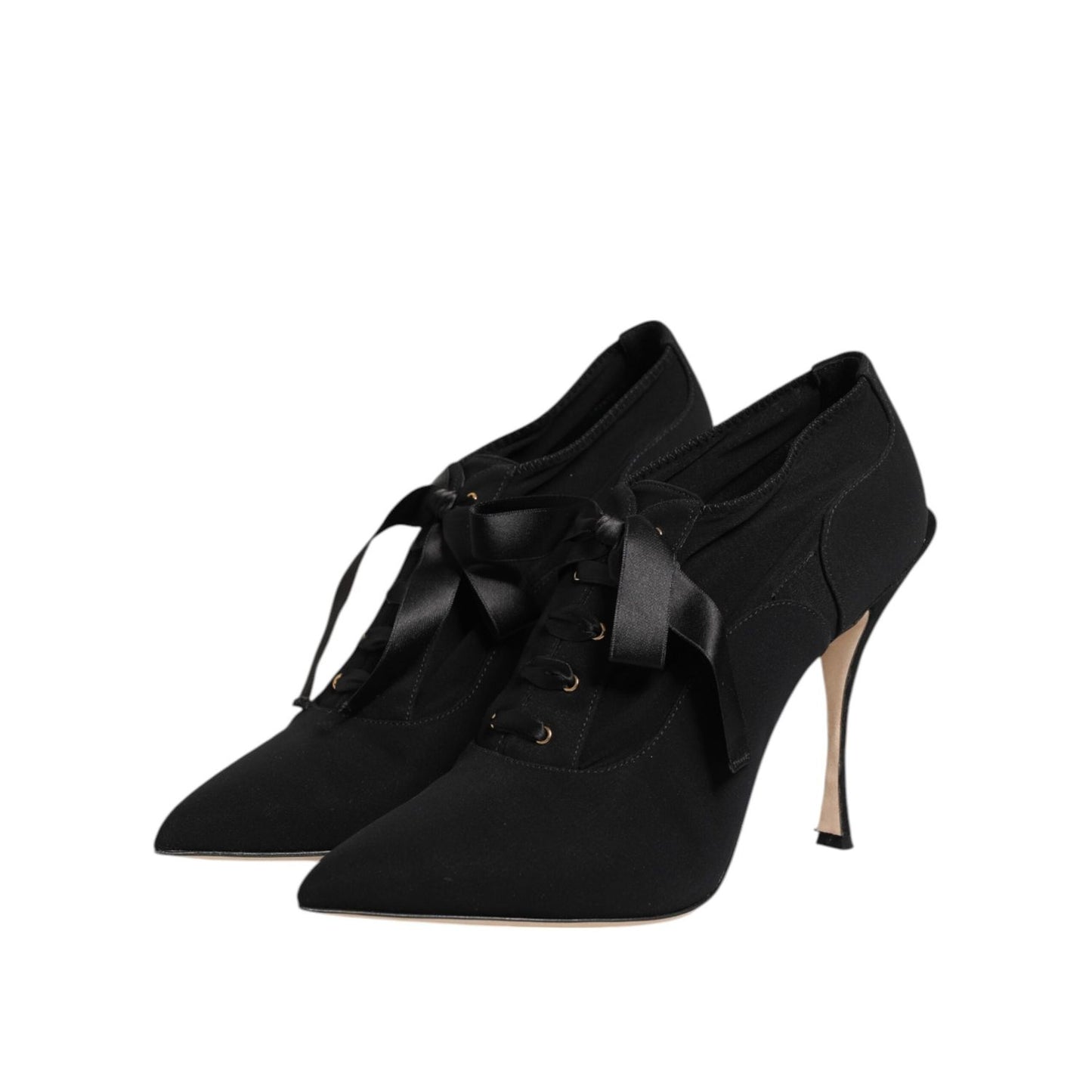 Dolce & Gabbana Black Lace Up Stiletto Heels Pumps Shoes LA11465-39.5