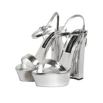 Dolce & Gabbana Silver Leather Platform Keira Sandals Shoes LA11473-36