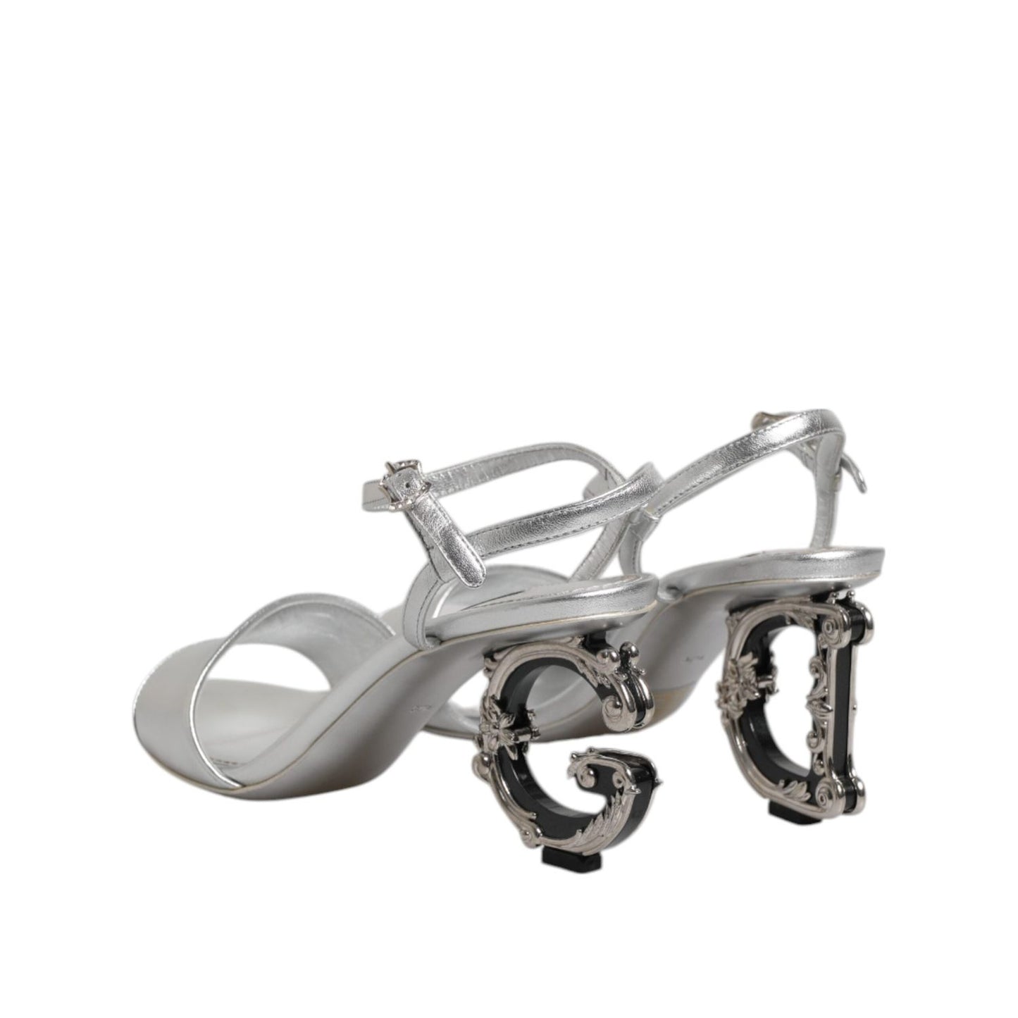 Dolce & Gabbana Silver Leather DG Heels Keira Sandals Shoes LA12745-37.5