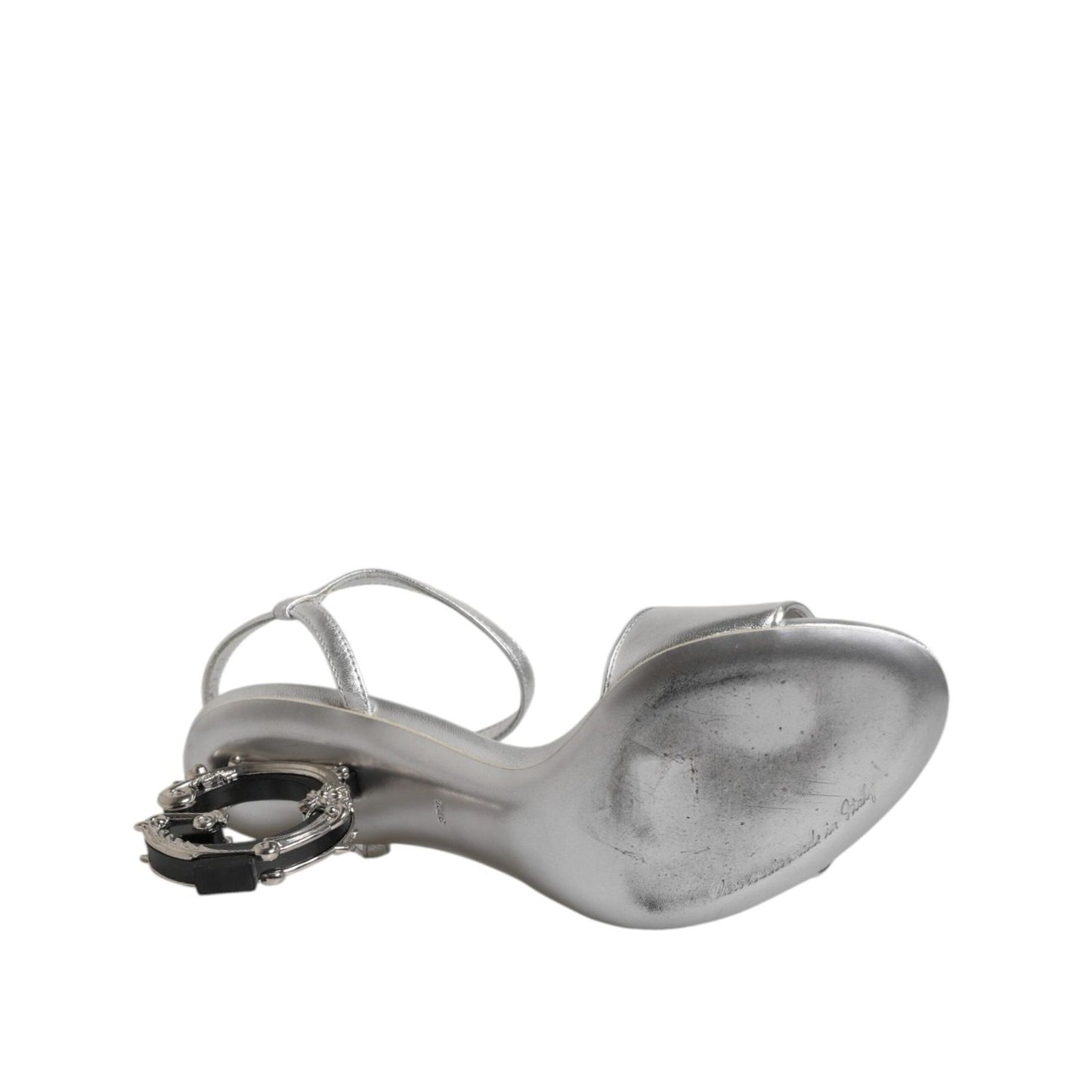 Dolce & Gabbana Silver Leather DG Heels Keira Sandals Shoes LA12745-37.5