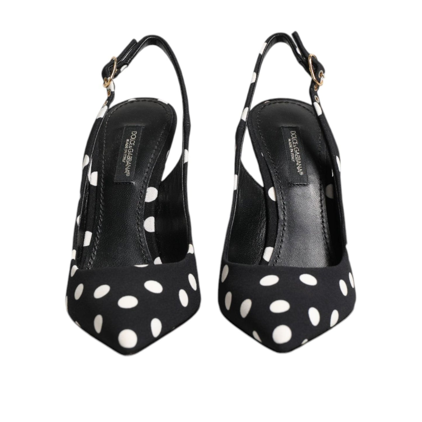 Dolce & Gabbana Black White Dotted Stiletto Slingback Shoes LA12750-35
