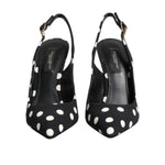 Dolce & Gabbana Black White Dotted Stiletto Slingback Shoes LA12750-35
