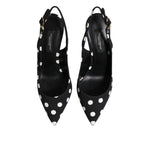 Dolce & Gabbana Black White Dotted Stiletto Slingback Shoes LA12750-35