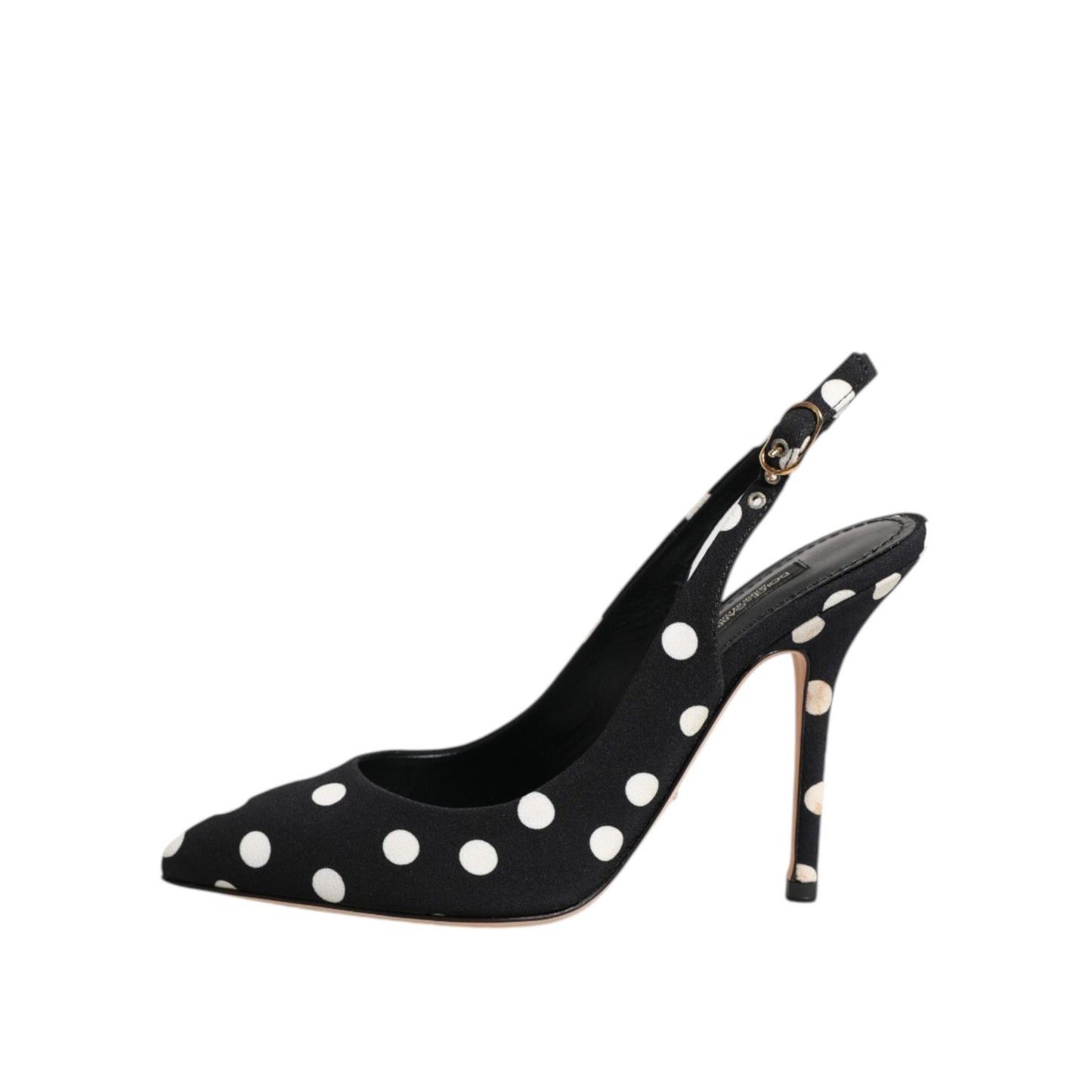 Dolce & Gabbana Black White Dotted Stiletto Slingback Shoes LA12750-35