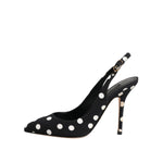 Dolce & Gabbana Black White Dotted Stiletto Slingback Shoes LA12750-35