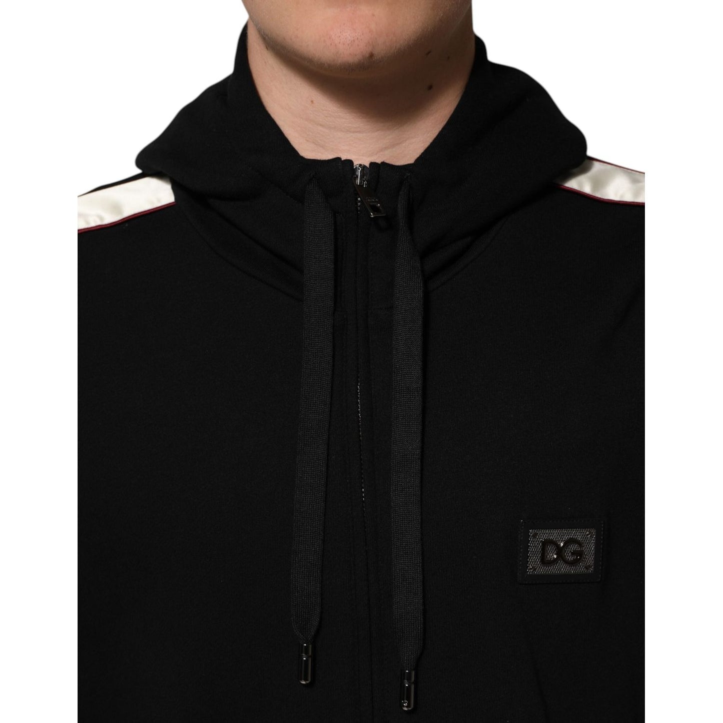 Dolce & Gabbana Black Cotton Plaque Track Cardigan Sweater TSH90782-56
