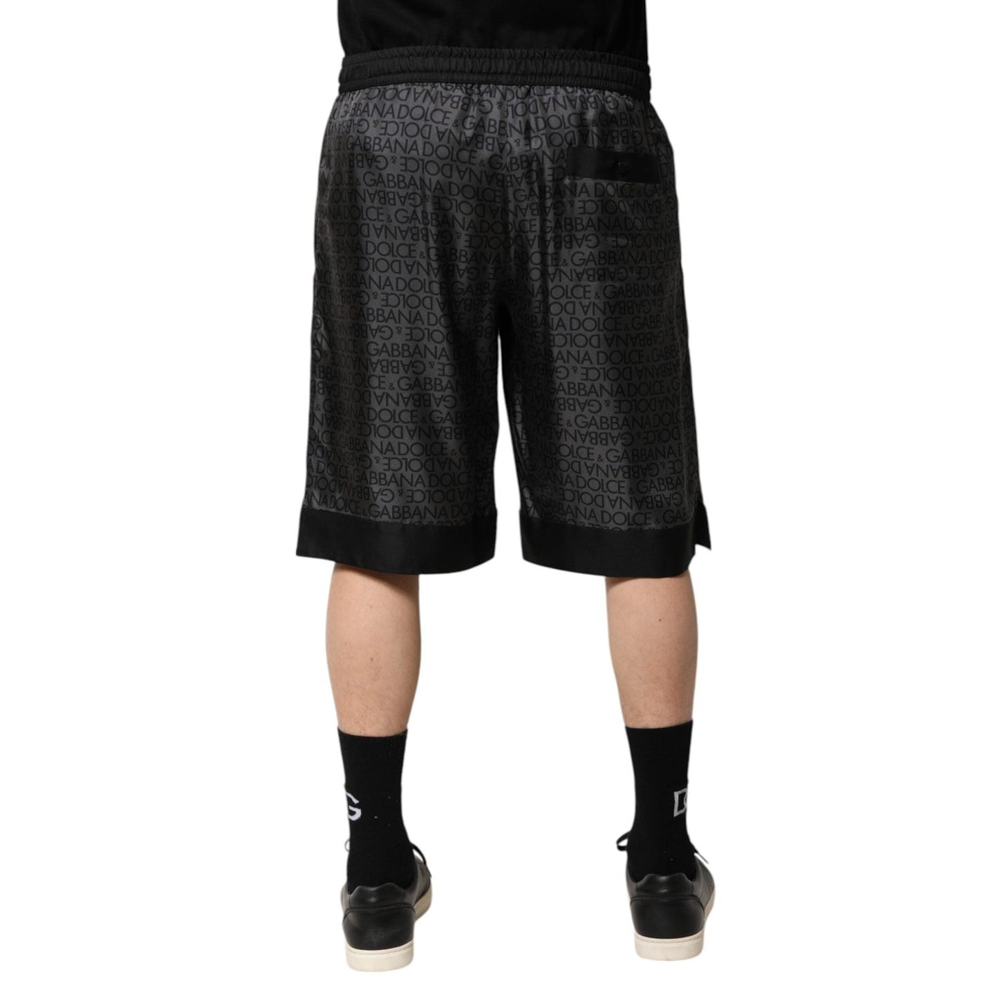 Dolce & Gabbana Gray Black Silk DG Logo Men Bermuda Shorts PAN76650-48