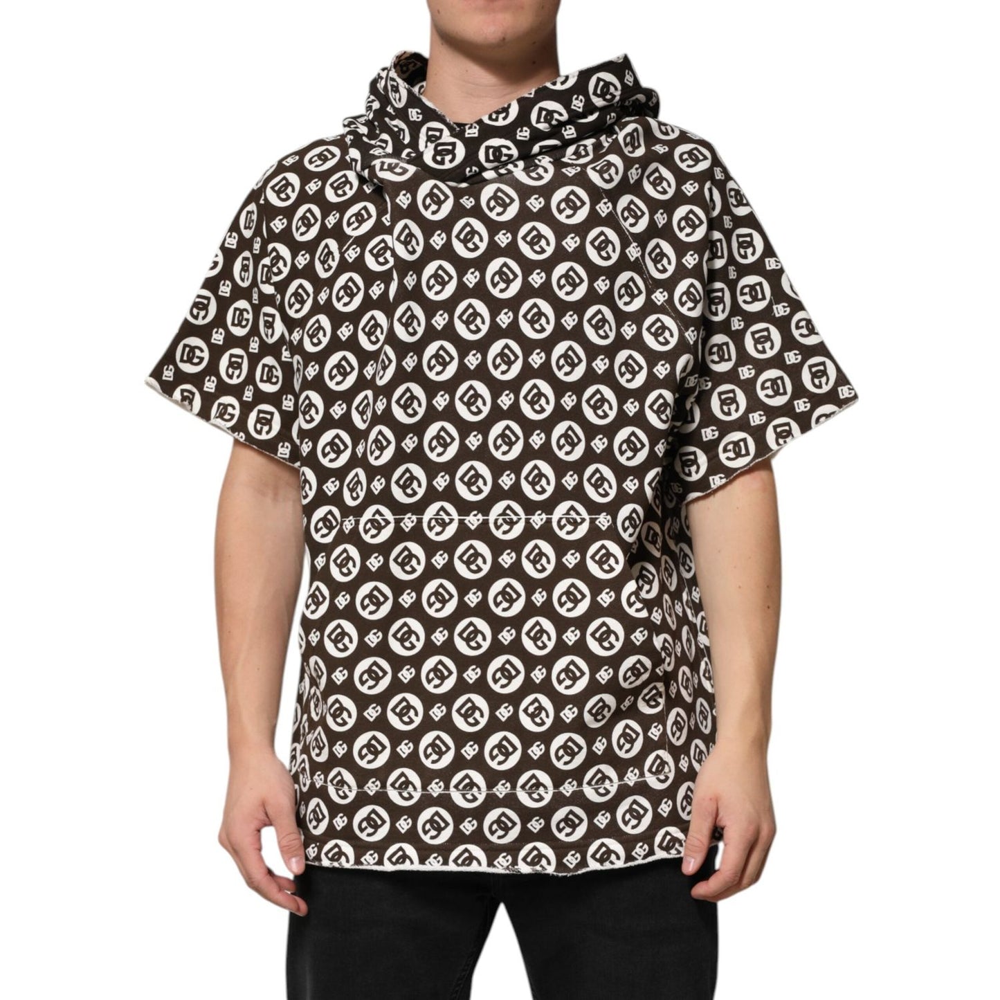 Dolce & Gabbana Brown White DG Logo Short Hoodie Sweater TSH91201-52
