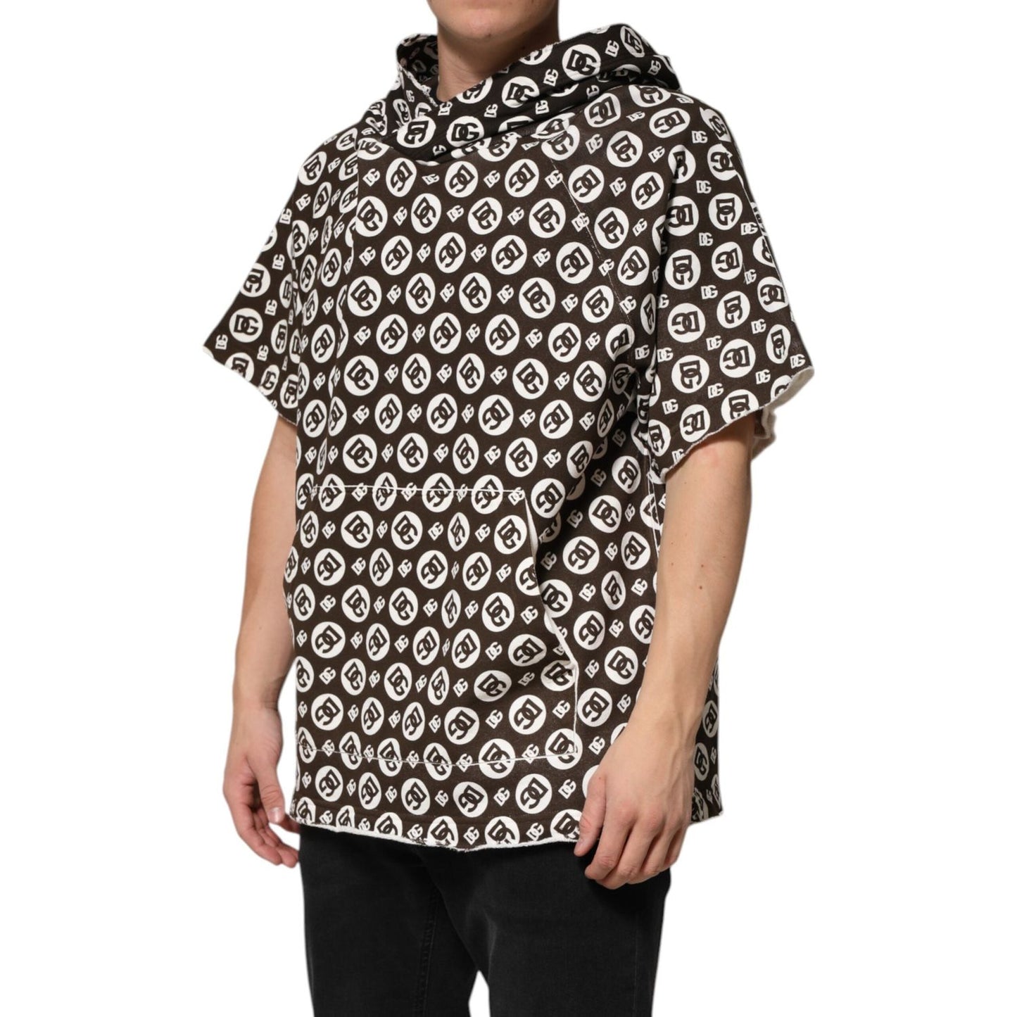 Dolce & Gabbana Brown White DG Logo Short Hoodie Sweater TSH91201-52