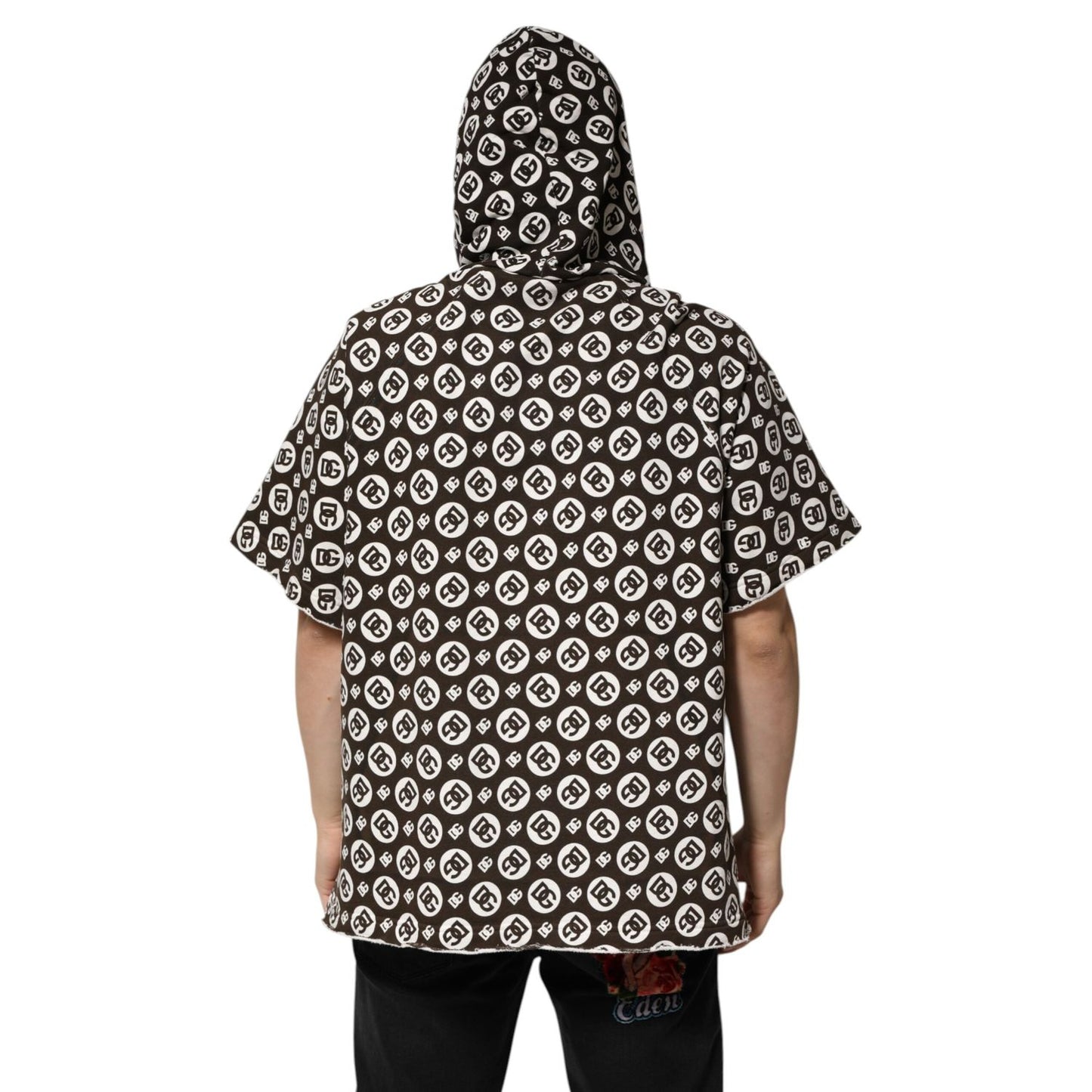 Dolce & Gabbana Brown White DG Logo Short Hoodie Sweater TSH91201-52