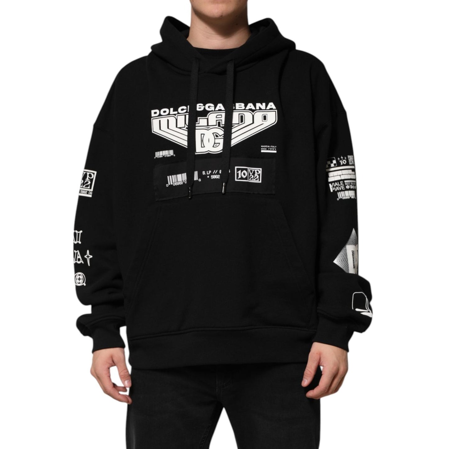 Dolce & Gabbana Black Cotton DG Milano Logo Print Hoodie Sweater TSH91266-XL