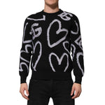 Dolce & Gabbana Black Nylon Wool Heart Print Pullover Sweater TSH91269-XS