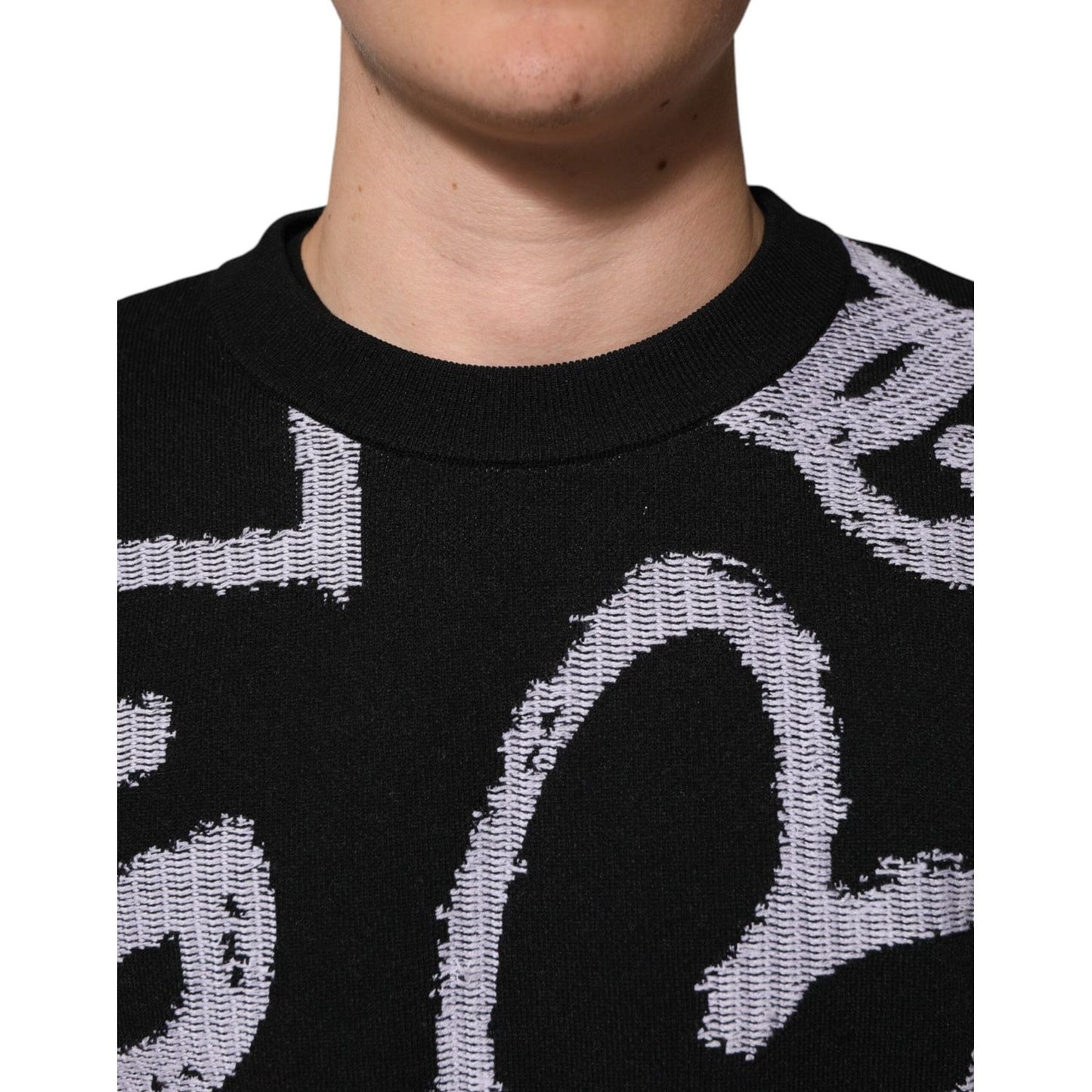 Dolce & Gabbana Black Nylon Wool Heart Print Pullover Sweater TSH91269-XS
