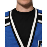 Dolce & Gabbana Blue Cotton Logo Patch Ribbed Knit Cardigan Sweater TSH90589-L