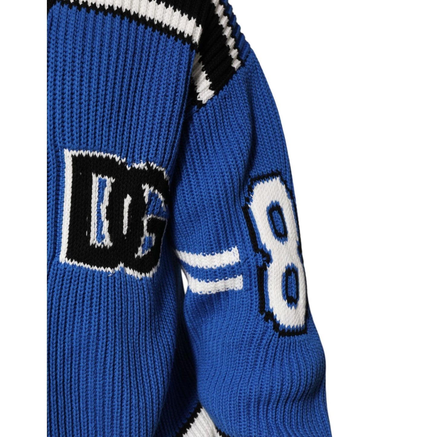 Dolce & Gabbana Blue Cotton Logo Patch Ribbed Knit Cardigan Sweater TSH90589-L
