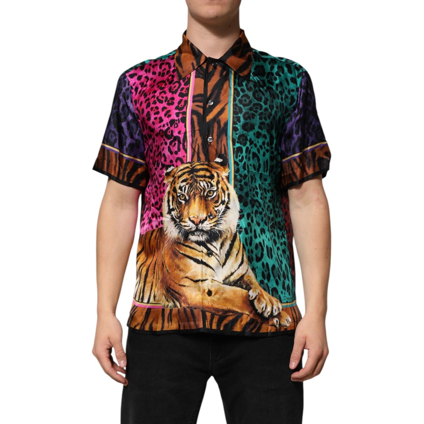 Dolce & Gabbana Multicolor Silk Tiger Print Hawaiian T-shirt TSH90797-37