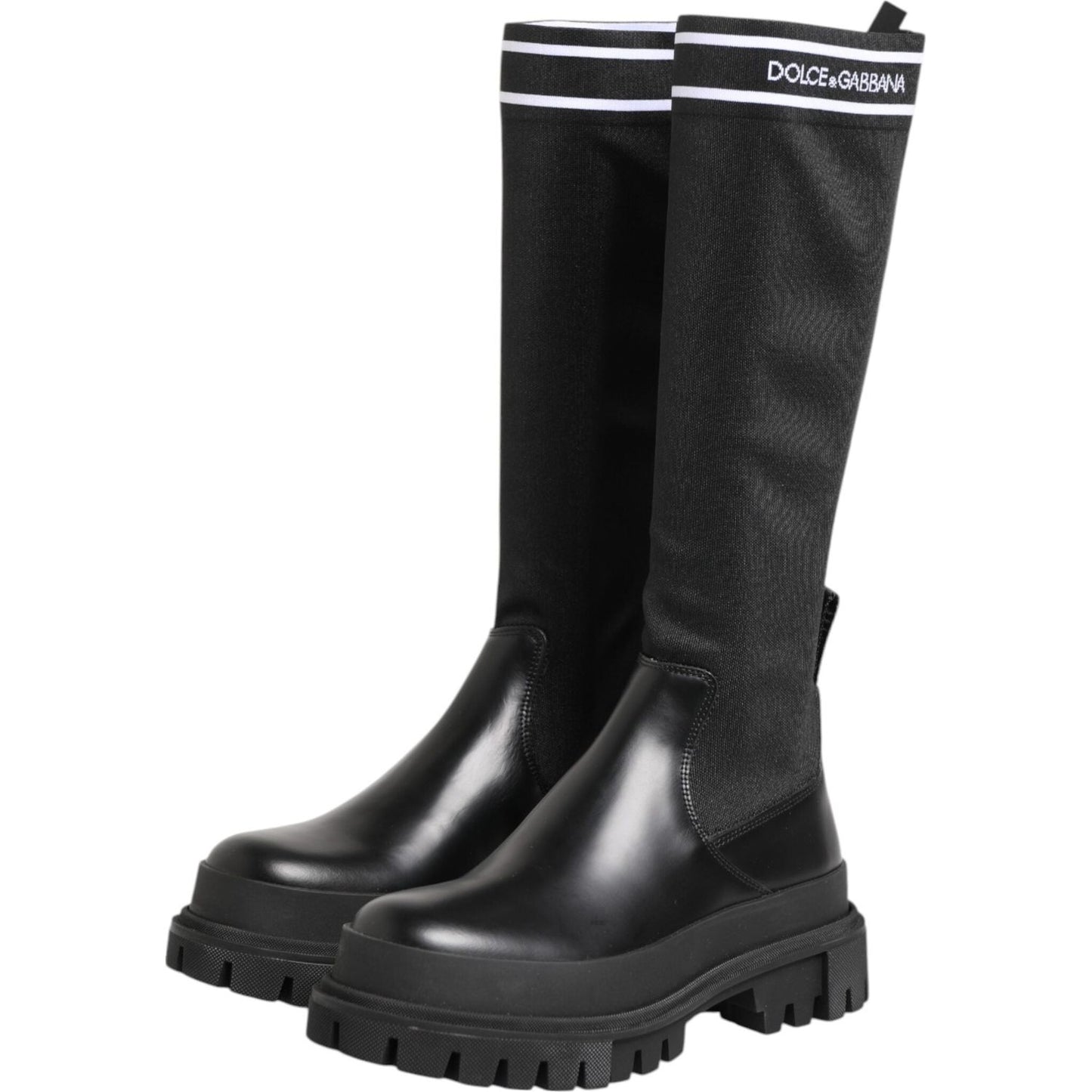 Dolce & Gabbana Black White Polyester Socks High Boots Shoes LA12767-39