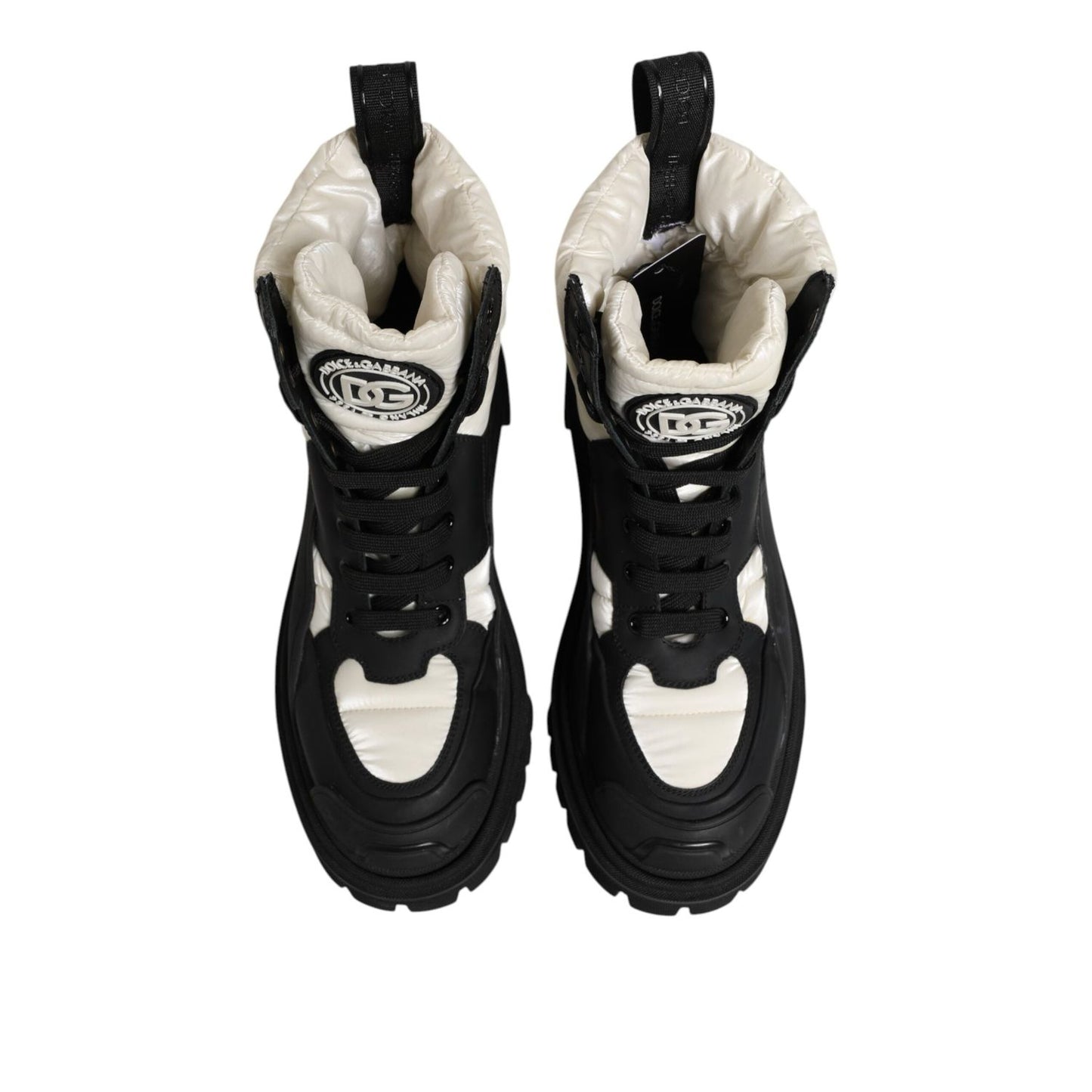Dolce & Gabbana Black White Padded Mid Calf Lace Up Boots Shoes LA12813 -39