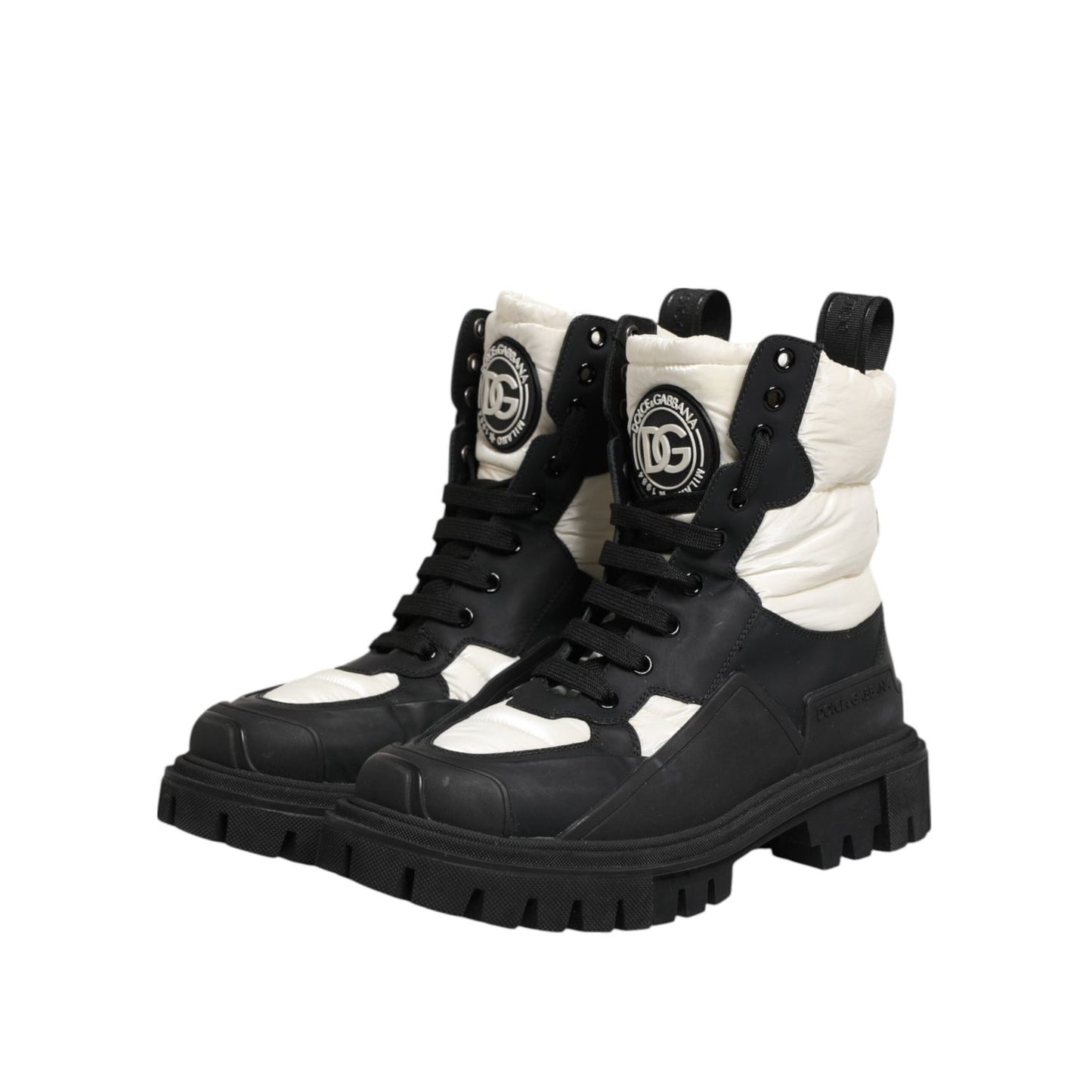 Dolce & Gabbana Black White Padded Mid Calf Lace Up Boots Shoes LA12813 -39