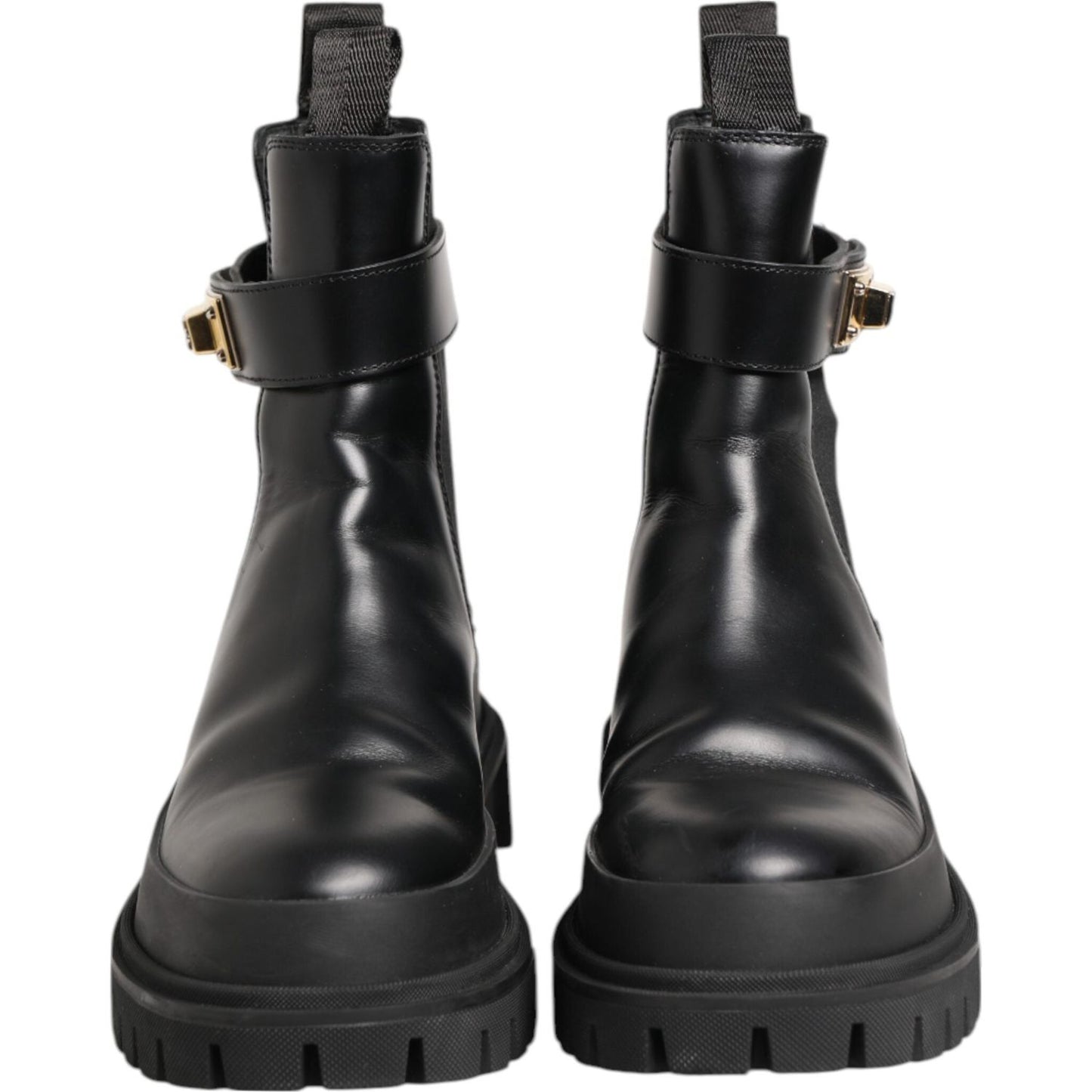 Dolce & Gabbana Black Calfskin DG Logo Strap Ankle Boots Shoes LA12857-39