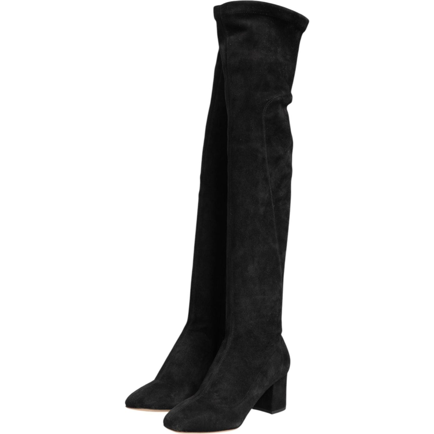 Dolce & Gabbana Black Suede Leather Knee High Boots Shoes LA12865-35.5