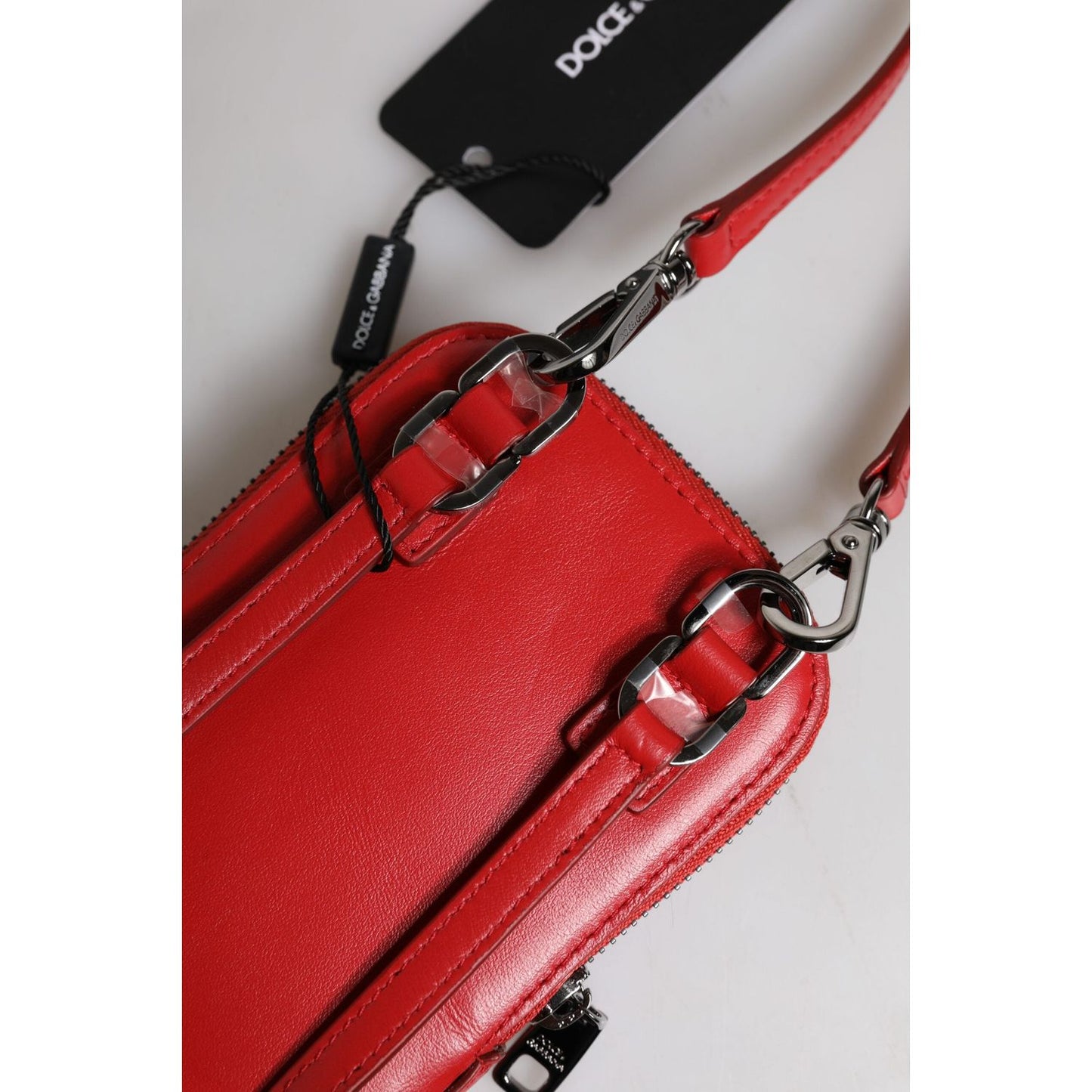 Dolce & Gabbana Red Leather Purse Phone Sling Crossbody Neck Strap Bag BAG4663