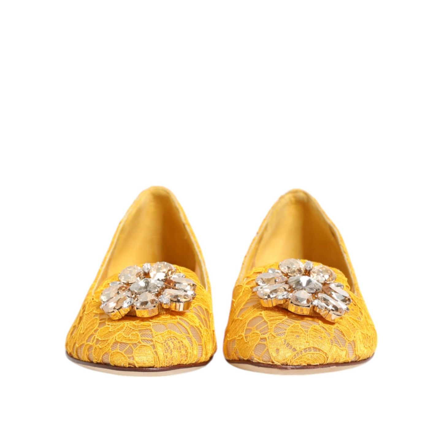 Dolce & Gabbana Yellow Taormina Lace Crystals Flats Shoes LA12800-36