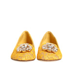 Dolce & Gabbana Yellow Taormina Lace Crystals Flats Shoes LA12800-36