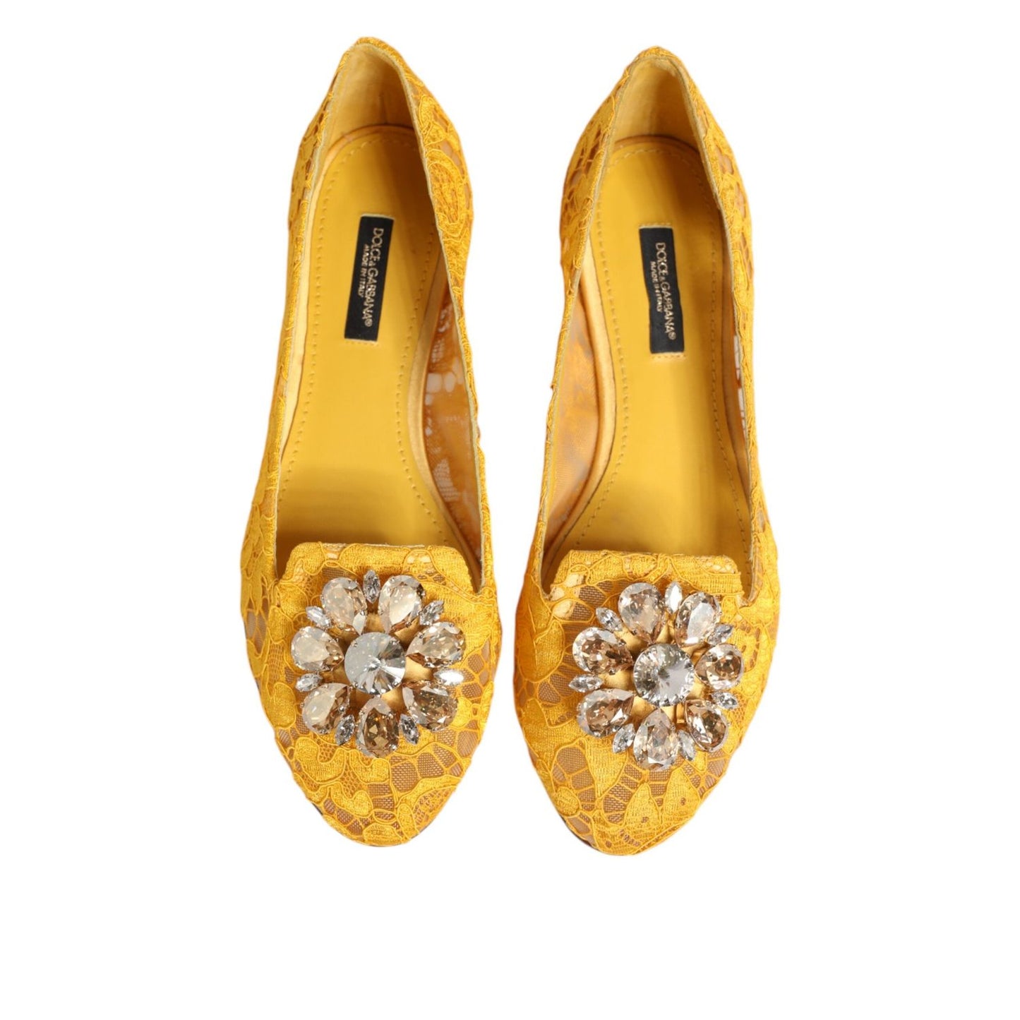 Dolce & Gabbana Yellow Taormina Lace Crystals Flats Shoes LA12800-36