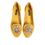 Dolce & Gabbana Yellow Taormina Lace Crystals Flats Shoes LA12800-36