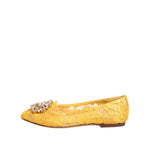 Dolce & Gabbana Yellow Taormina Lace Crystals Flats Shoes LA12800-36