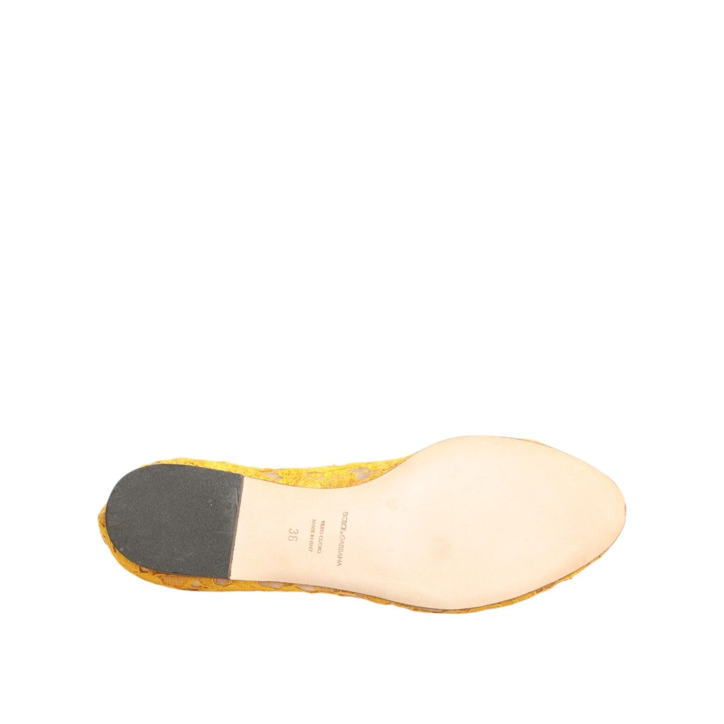 Dolce & Gabbana Yellow Taormina Lace Crystals Flats Shoes LA12800-36