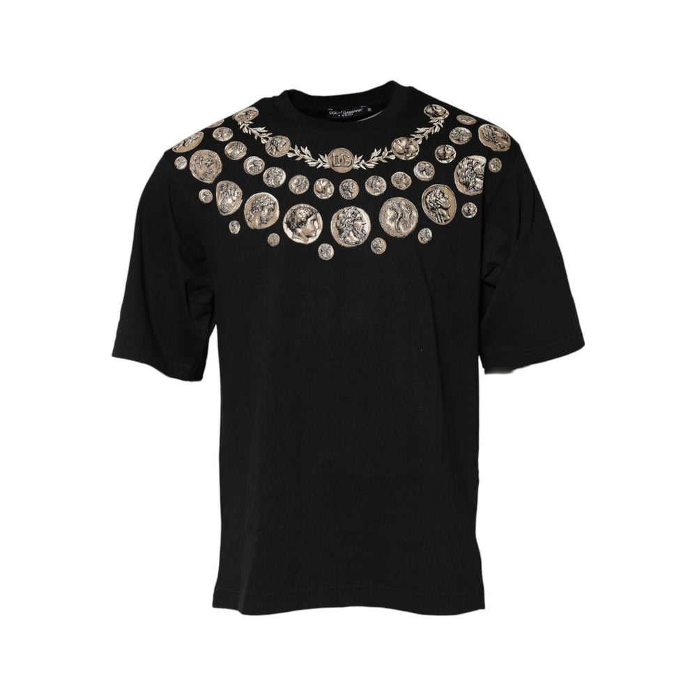 Dolce & Gabbana Black Coin Print Cotton Crew Neck T-shirt TSH91019-44
