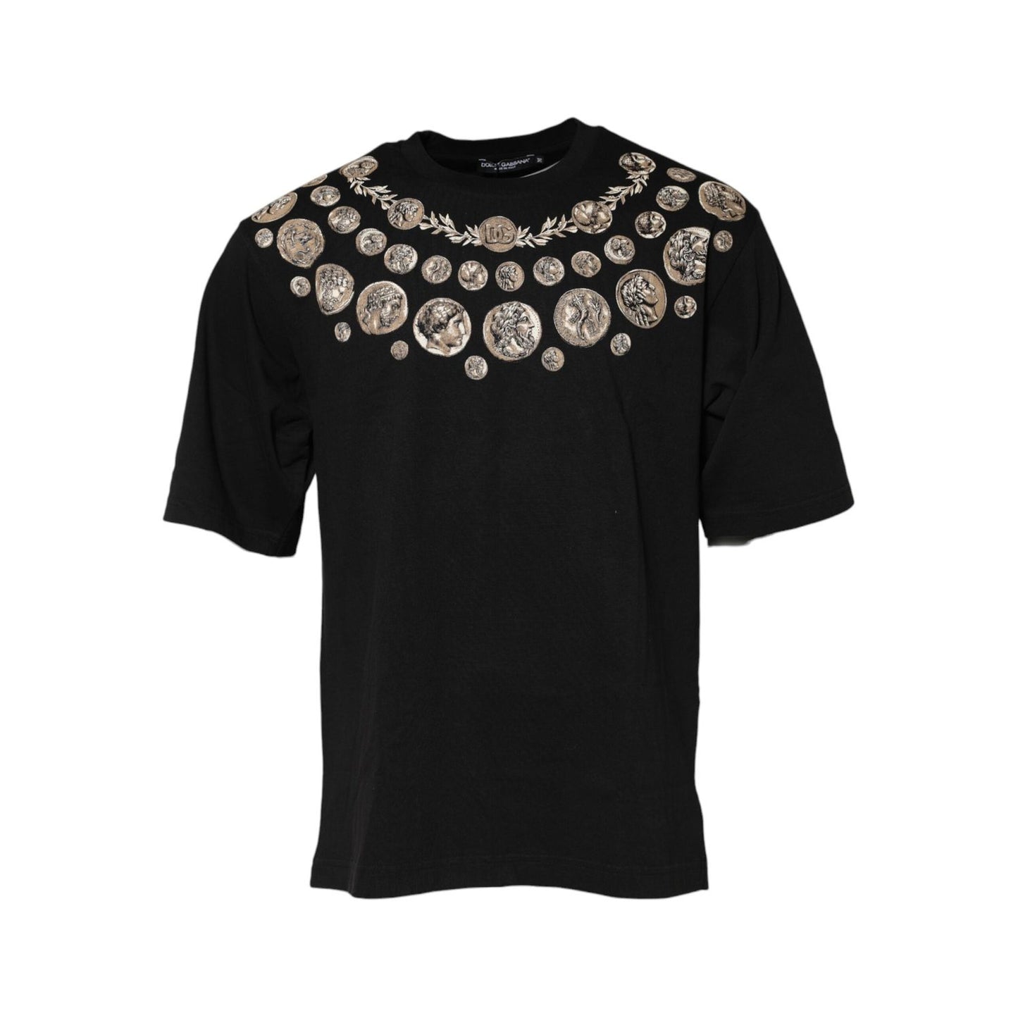 Dolce & Gabbana Black Coin Print Cotton Crew Neck T-shirt TSH91019-44