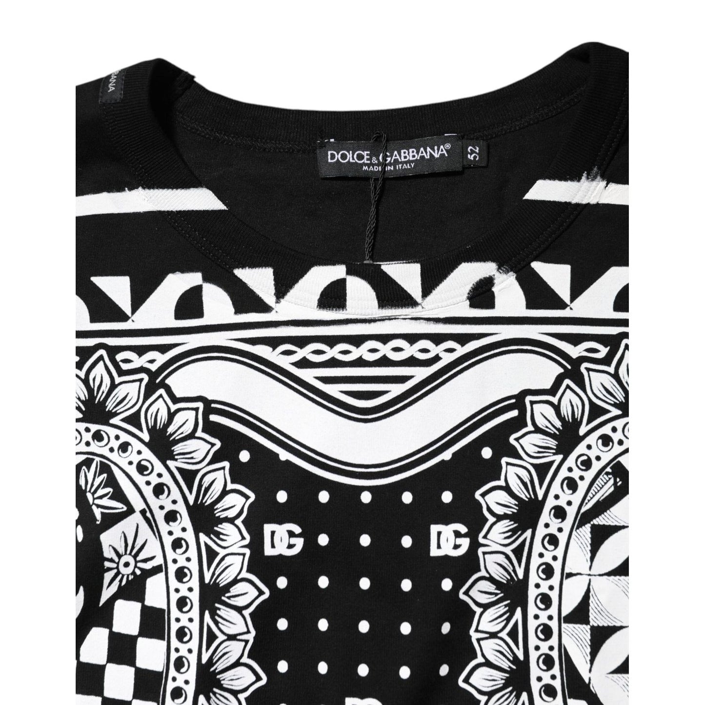 Dolce & Gabbana Black Bandana Print Cotton Crew Neck T-shirt TSH91025-52