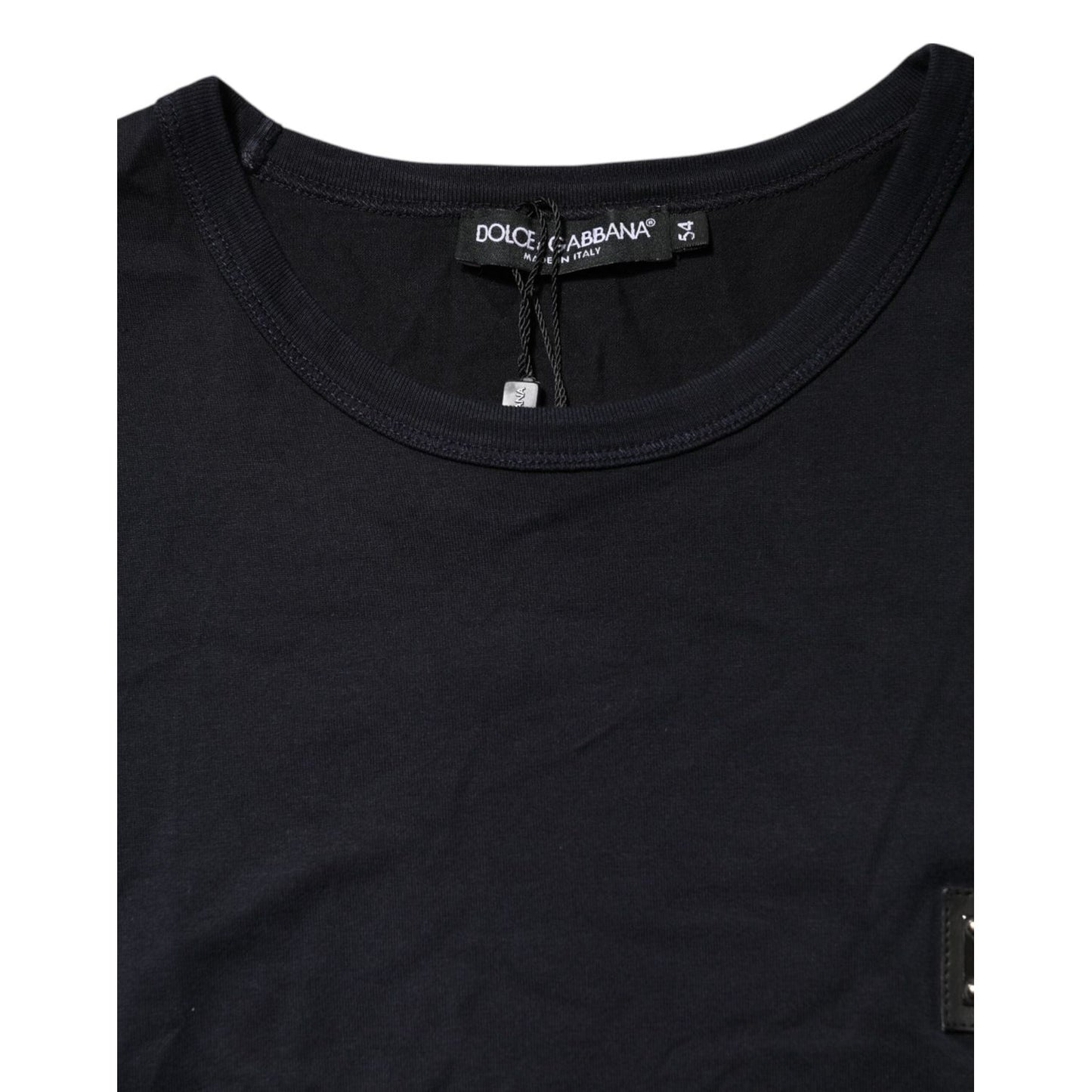 Dolce & Gabbana Dark Blue Logo Plaque Cotton Crewneck T-shirt TSH91039-54