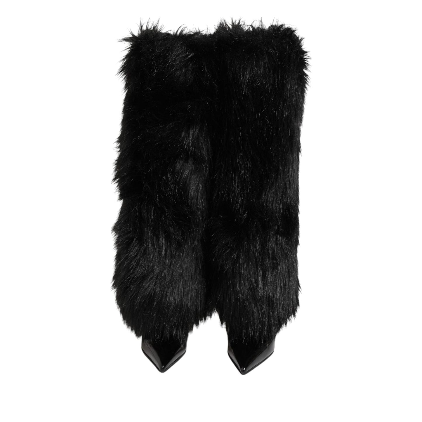 Dolce & Gabbana Black Faux Fur Pointed Knee High Stiletto Boots Shoes LA12891-39