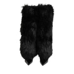 Dolce & Gabbana Black Faux Fur Pointed Knee High Stiletto Boots Shoes LA12891-39